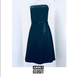Laundry 12 Black Satin Sheath Dress Cocktail Strapless Belt Bow Fit Flare